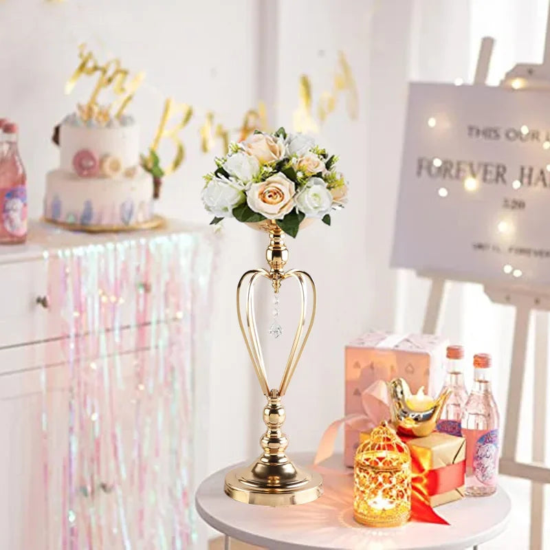 décoration mariage or élégante vase pied support fleur métal festive table