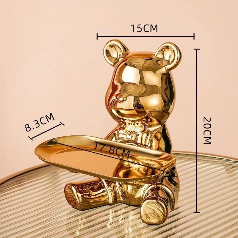 statue nounours céramique or argent moderne assiette rangement porte monnaie brillant tactileDecorationInterieur