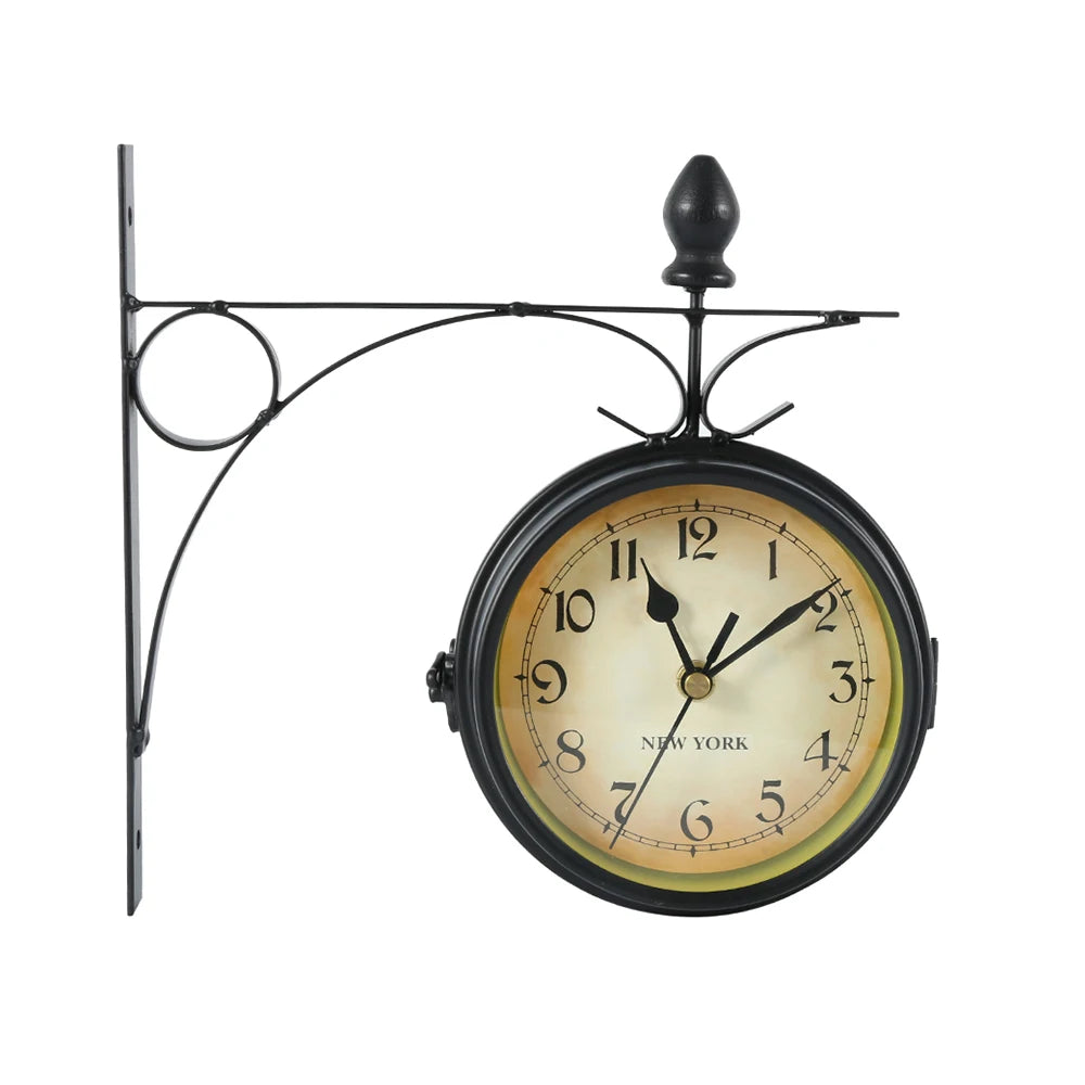 horloge murale double face vintage antique aiguilles mécaniques noir beige salon chambre