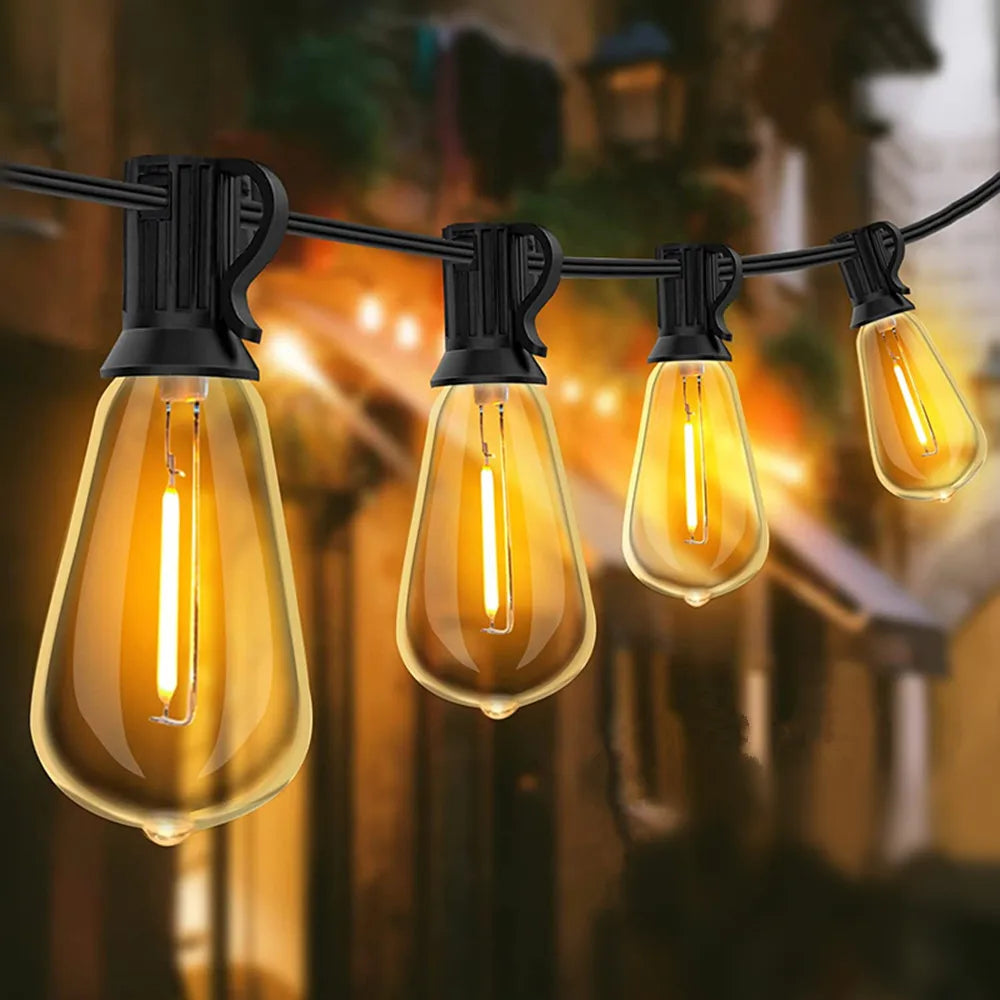 guirlande lumineuse vintage transparente jaune doré clips led blanc chaudextérieur noël patio jardin festive