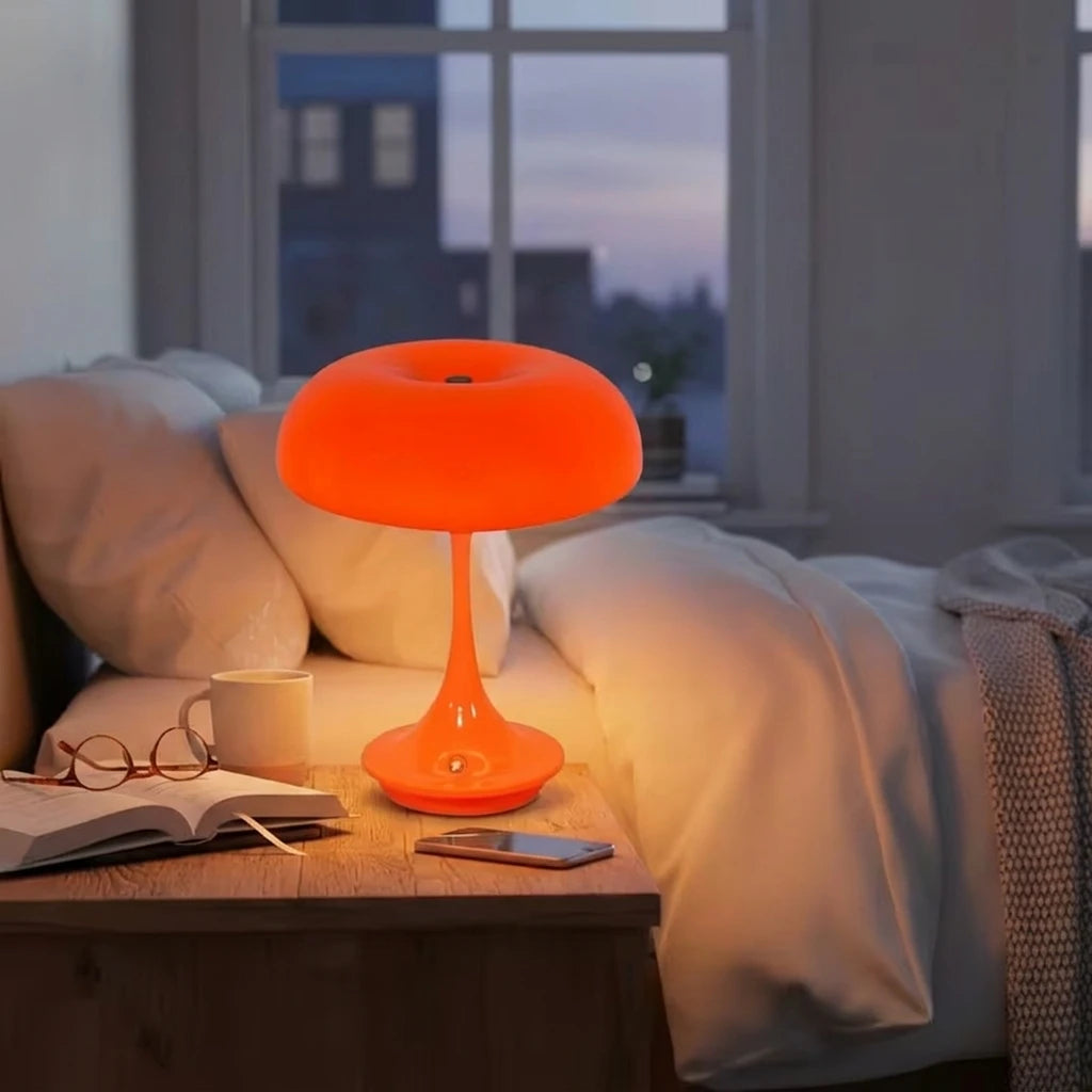 veilleuse lampe table forme champignon couleur orange moderne anti dérapant led usb rechargeable