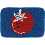 tapis bain résistant décolorations bleu rouge blanc motifs tomates florals clips fixation polyester