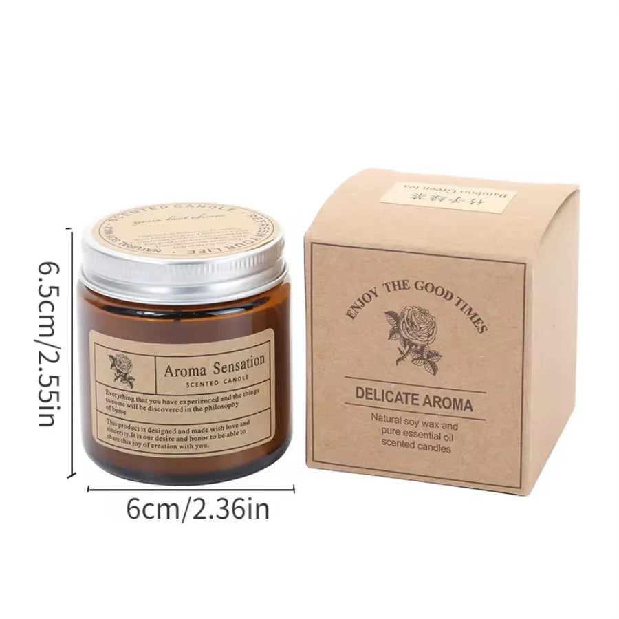 bougie parfumée soja sans fumée aromathérapie forme coupe marron clair étiquette blanche minimaliste hand