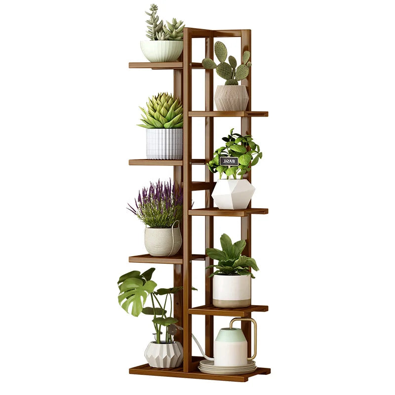 étagère moderne multi niveaux bois naturel pots plantes balcon salon minimalistestyle