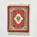 tapis table classique ornements floraux motifs géométriques franges rouge vert bleu beige blanc respectueux