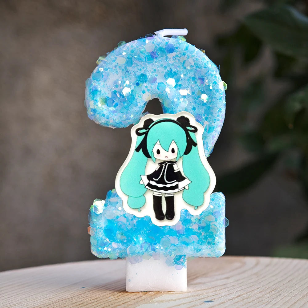 bougies anniversaire hatsune miku chiffres glitter bleu blanc décoratives anime personnalisées enfants adultes