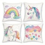 taies d'oreiller arc ciel licorne coeurs pastel enfant decoration maison lit polyester peachskin motifs