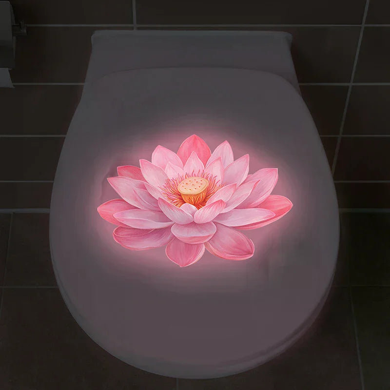 sticker mural fleur lotus rose illustration réaliste autoadhésif amovible chambre salon decoration nocturne brillante