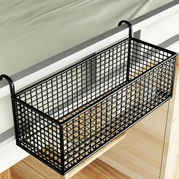 panier suspendu métal grille noir blanc moderne utilitaire rangement chevet bouteille d'eau mouchoirs tissues