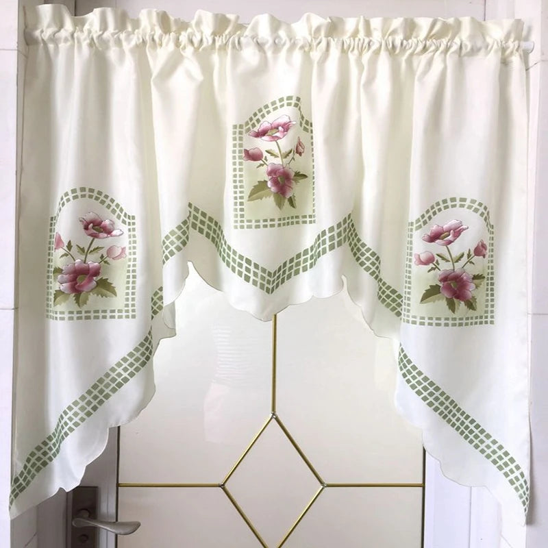 rideau fenêtre floral fruité bordure rayée semi transparent tringle chambre cuisine