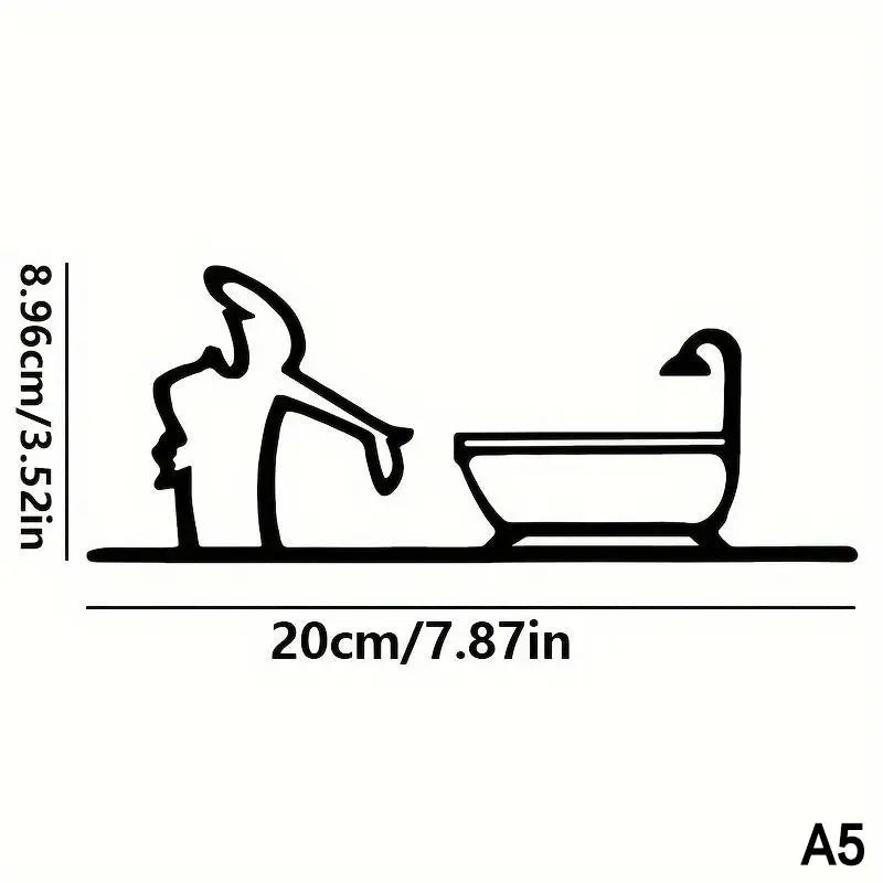 décoration murale minimaliste autocollant silhouette wc douche noir