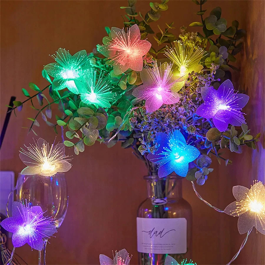 guirlande lumineuse fleurs lotus fibres optiques multicolore moderne blanc violet vert bleu rose noël