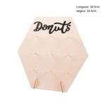 présentoir donuts bois rustique décoration mariage anniversaire événementiel hexagonal rectangulaire decorations multicolore vermicelles marshmallows