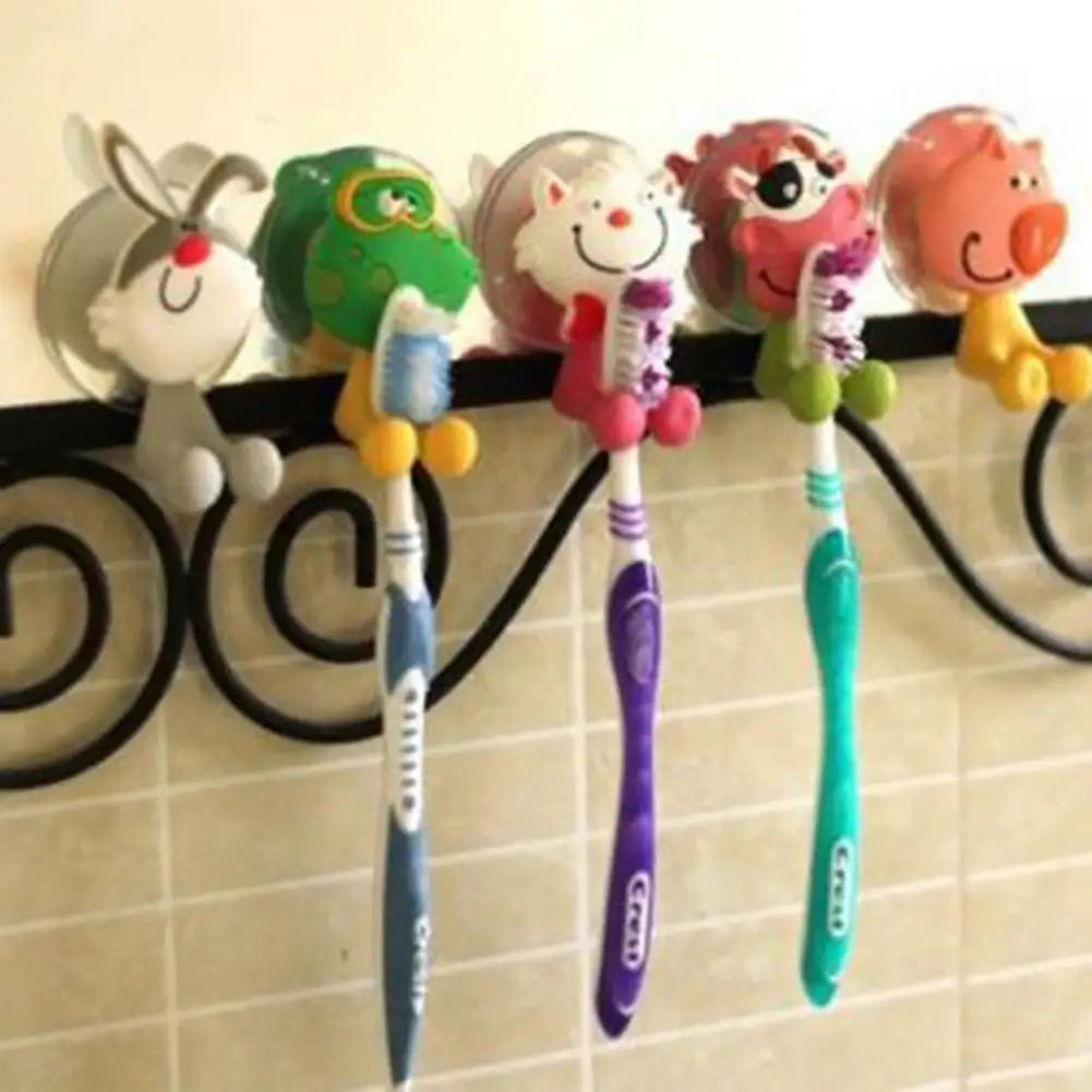 porte brosses dents animaux décoratifs vert jaune rose blanc gris adhésif suction enfants