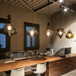 suspension lumineuse moderne verre transparent conique ampoules led blanc doré chambre salon
