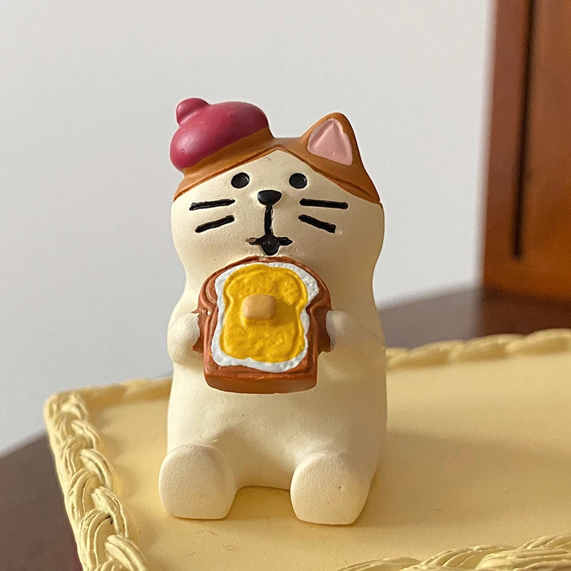 figurine animale kawaii résine blanc marron noir rose gris chapeau ruban bakery open chocolate