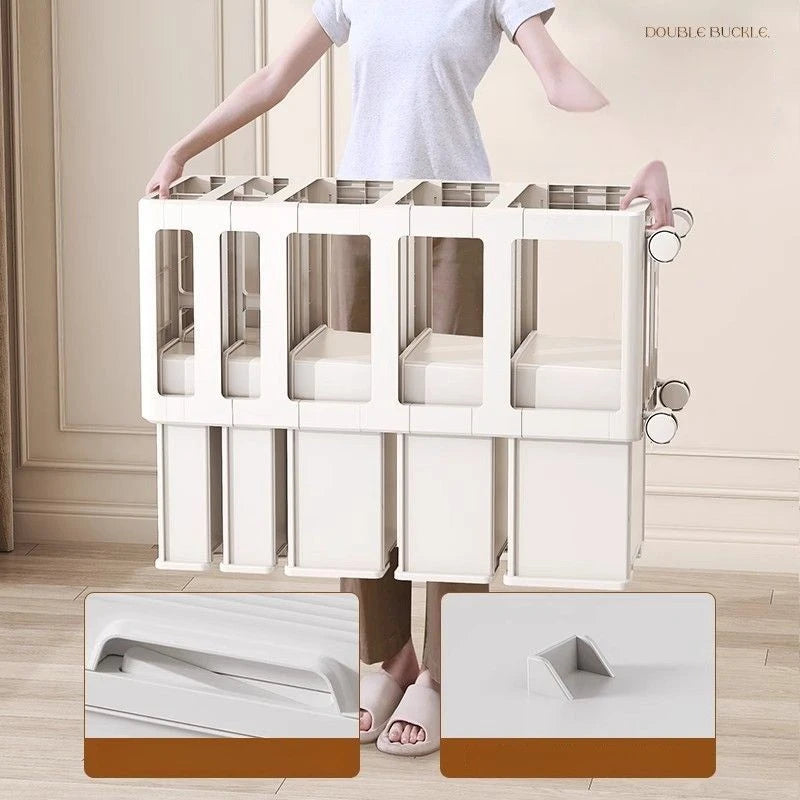 meuble tiroirs rangement moderne beige clair mat poignées roulettes mobile organisateur papier classeurs