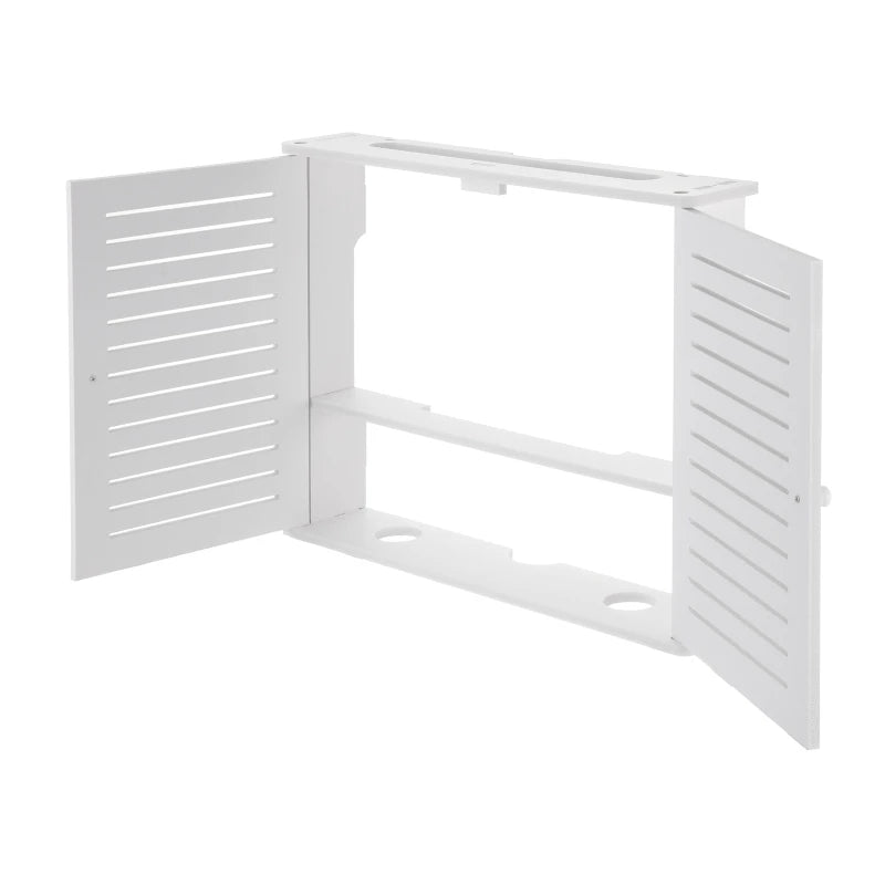 rangement électronique blanc multiusage moderne porte lattée 50cm largeur fixe mur