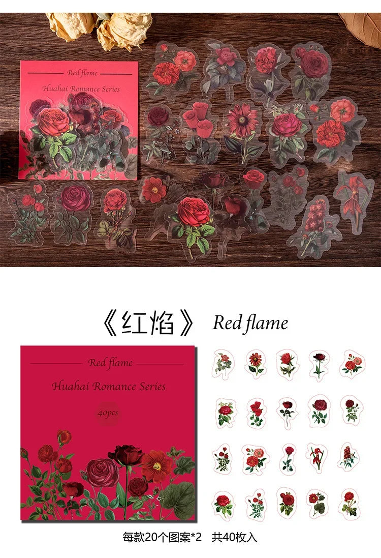 autocollants fleurs séchées multicolores vintage 40 pièces scrapbooking décoration semi transparentes