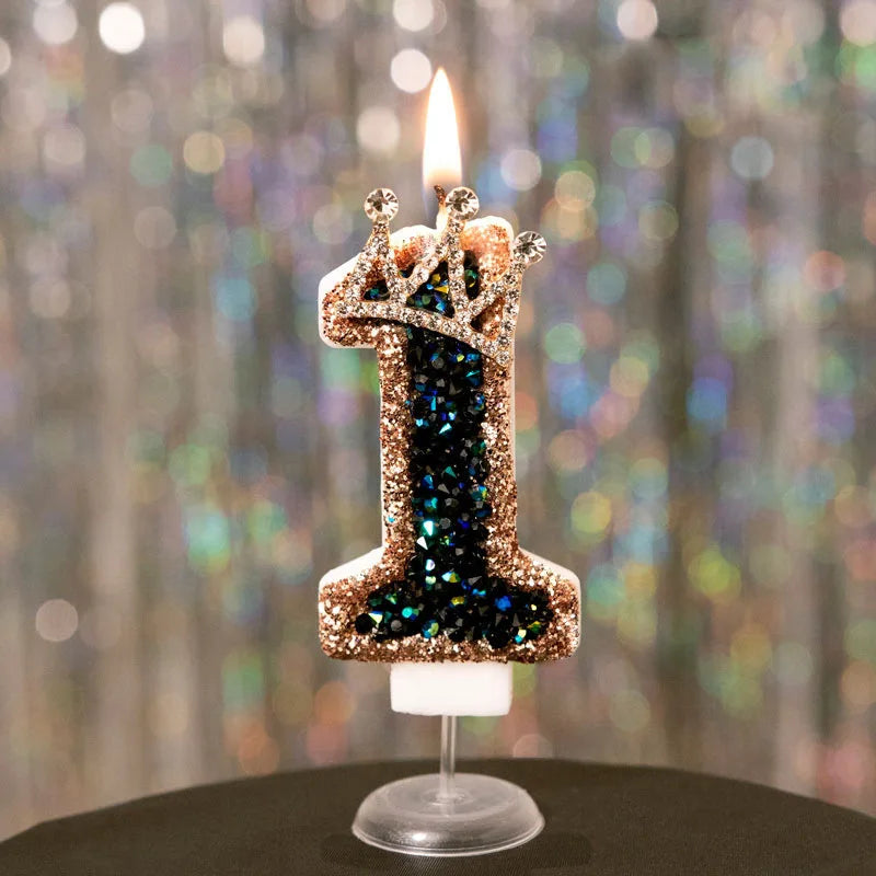 bougies gâteau numérotées paillettes couronne festives anniversaire mariage décoration noire dorée bleue