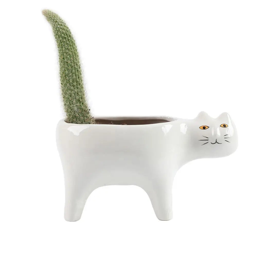 cache pot céramique chat stylisé moderne vert foncé glacé table jardin salon