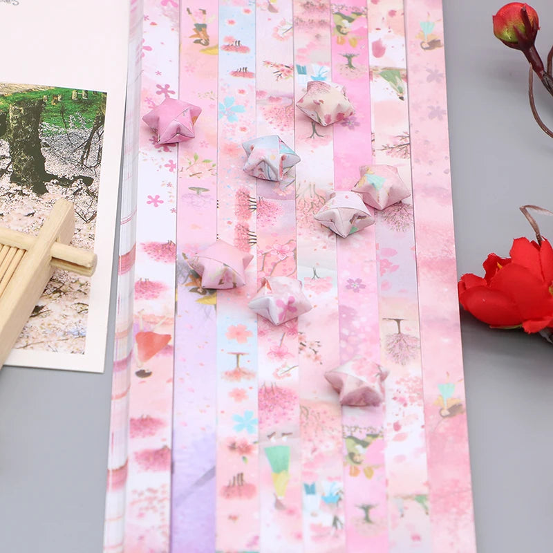 rubans décoratifs fleurs cerisier papier origami étoiles rose blanc bleu vert bricolage fête