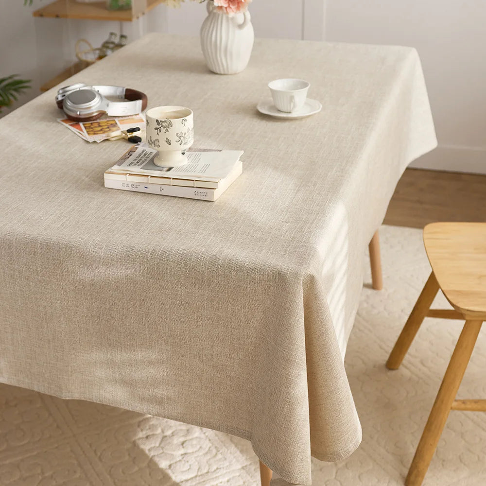 nappe rectangulaire beige texture lin lavable anti taches table manger moderne rustique
