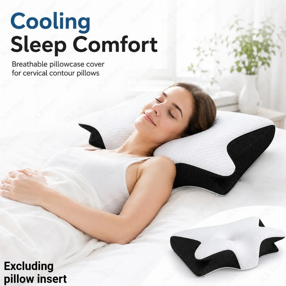 coussin cervical blanc noir rayures matelassées clips portable lit polyester coton refreshing