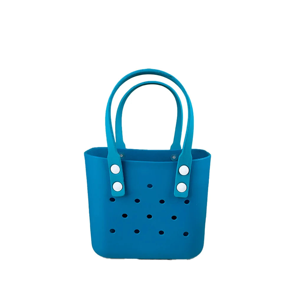 sac main vert jaune bleu perforé autocollants poignées détachables réutilisable respectueux environnement moderne casual