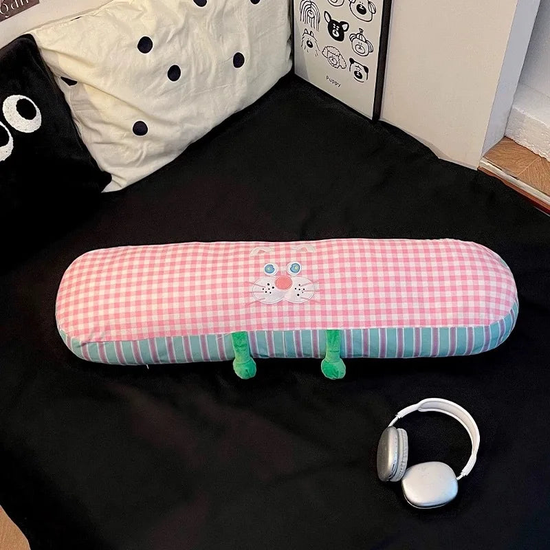 coussin mousse mémoire forme colonne moderne rose vert bleu jaune blanc carreaux animaux 85cm