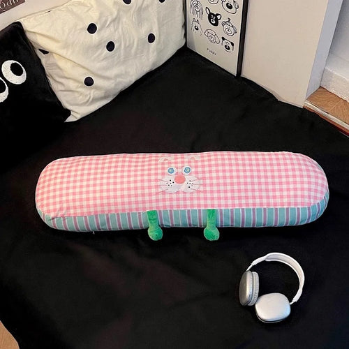 coussin mousse mémoire forme colonne moderne rose vert bleu jaune blanc carreaux animaux 85cm