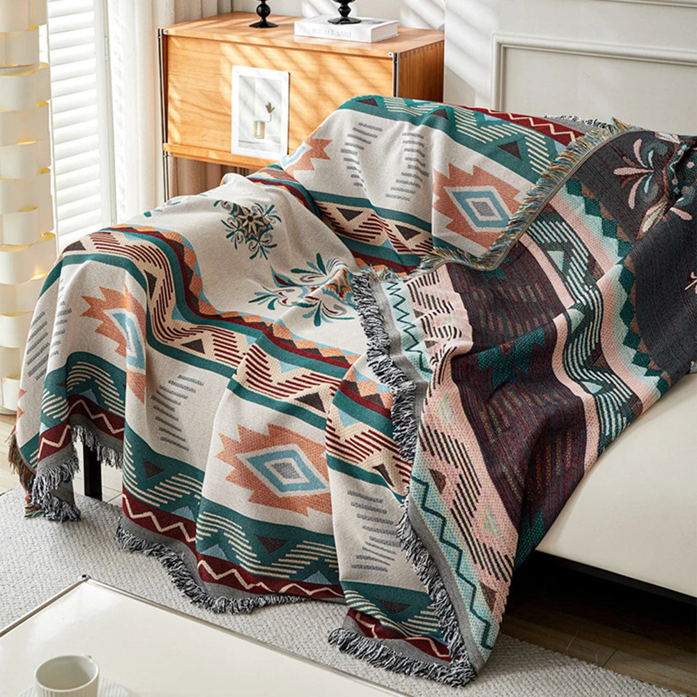 housse canapé multicolore ethnique motif géométrique opacité extérieure intérieure triangle losange fixations