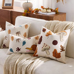 housse coussin décorative motif feuilles automne champignons moderne salon maison intérieur
