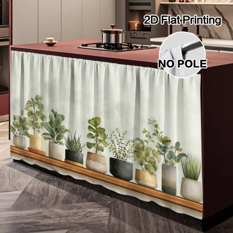 rideau moderne plante verte pots différents cuisine opacité clips fixations polyester machine wash