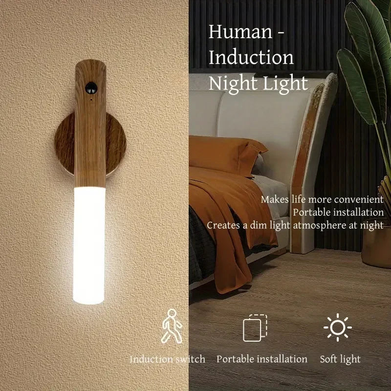 lampe nuit bois naturel blanc aimantée rechargeable led moderne minimaliste