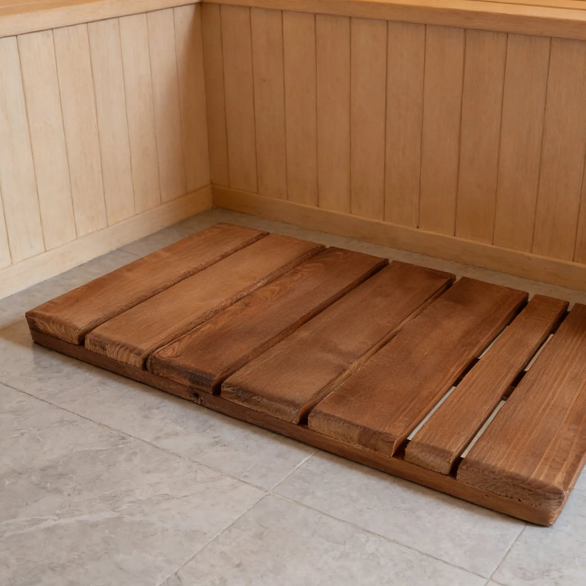 tapis bain antidérapant bois marron lignes horizontales moderne secoueur rapide