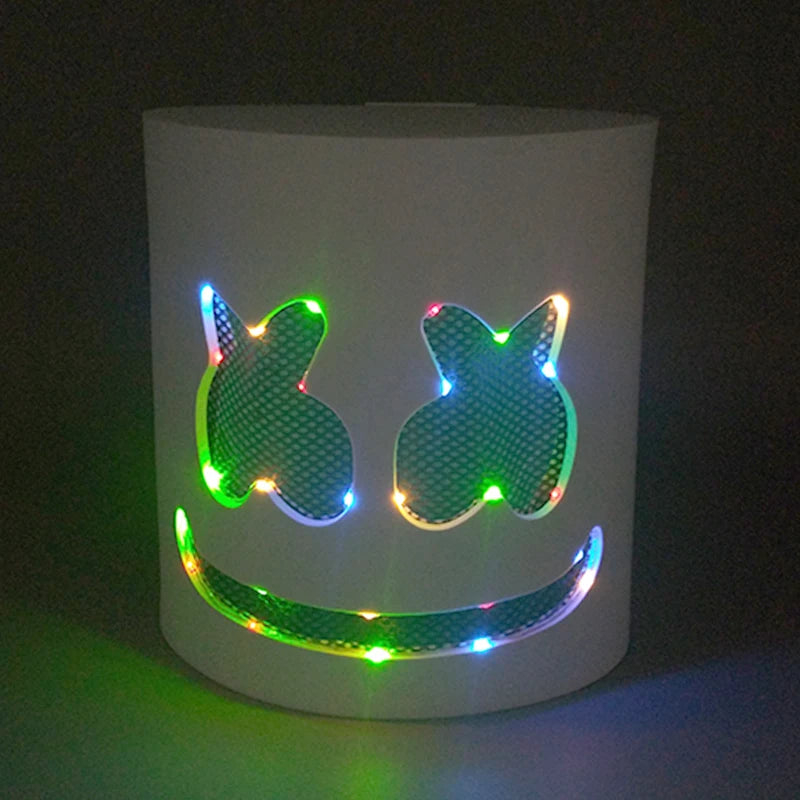 masque lumineux éva adhésif blanc noir yeux noirs sourire néon multicolore fête moderne