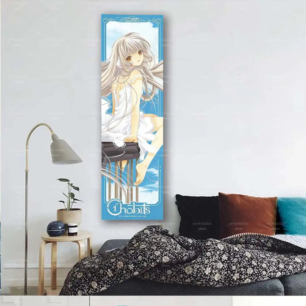 Poster mural anime illustration jeune fille piano bleu blanc chambre fille