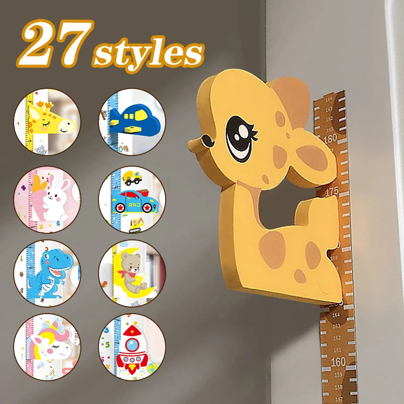 mesure hauteur murale enfant girafe cartoon autocollant 3d jaune croissance bébé décoration