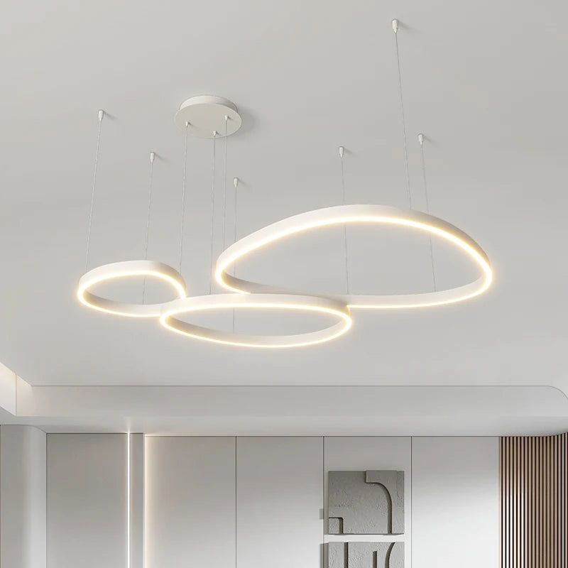 suspension lumineuse moderne anneaux noir blanc luminaire salon chambre étude minimaliste