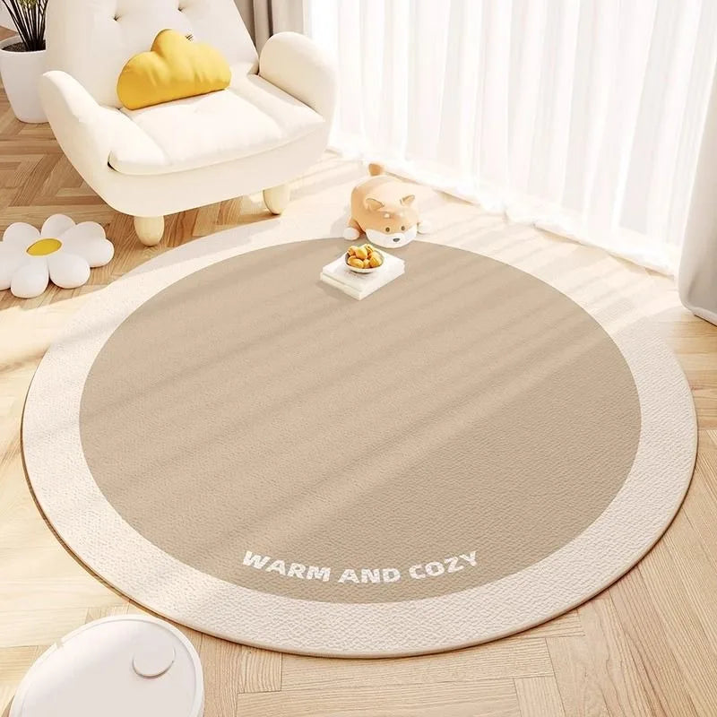 tapis rond moderne rayures horizontales bleu clair jaune clair beige vert clair polyester anti