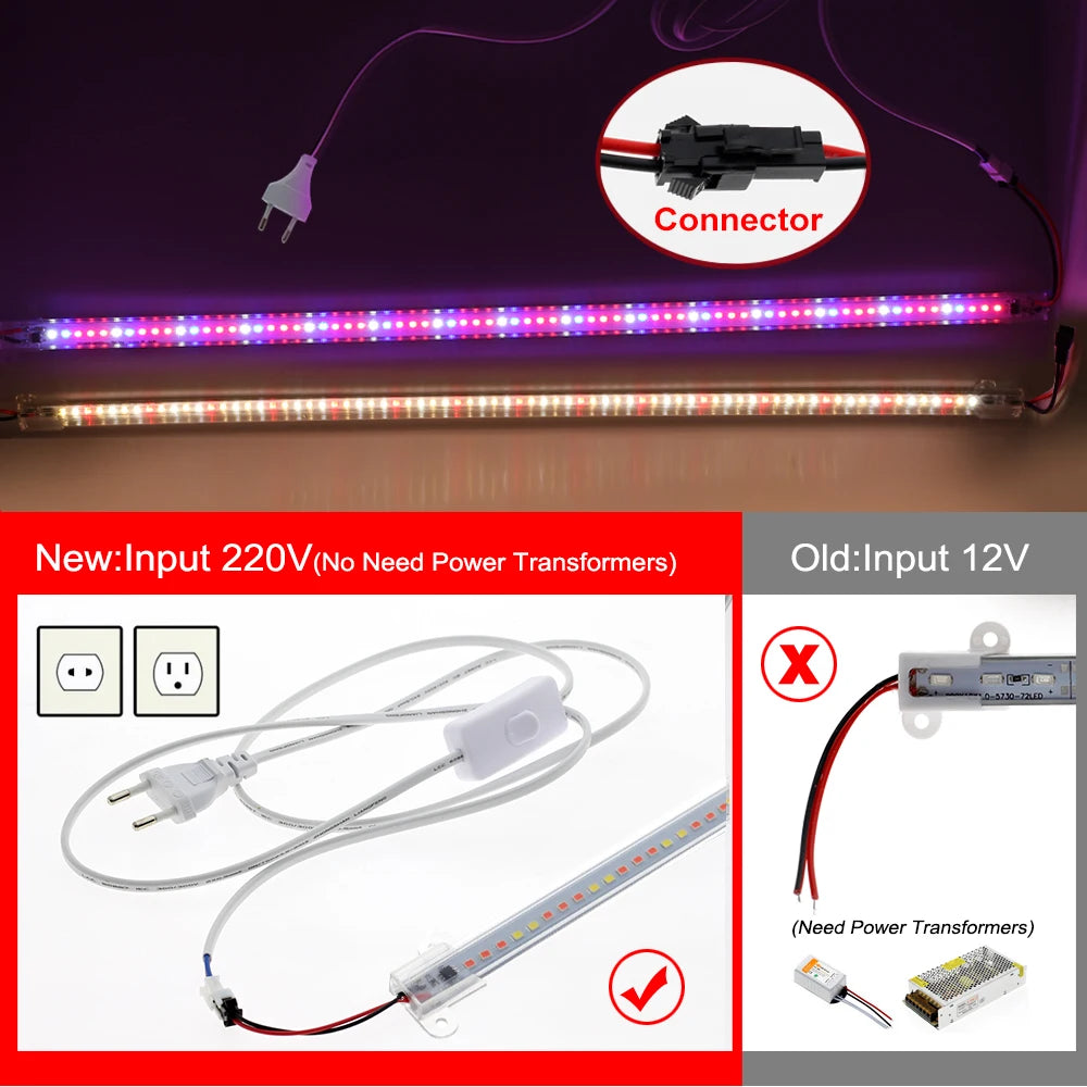 barre led croissance végétale blanc rouge bleu clips moderne connecteur câble