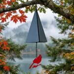 sonnette décorative rustique oiseau cardinal feuilles automne pierre brute métal noir rouge verteSuspense... Voici