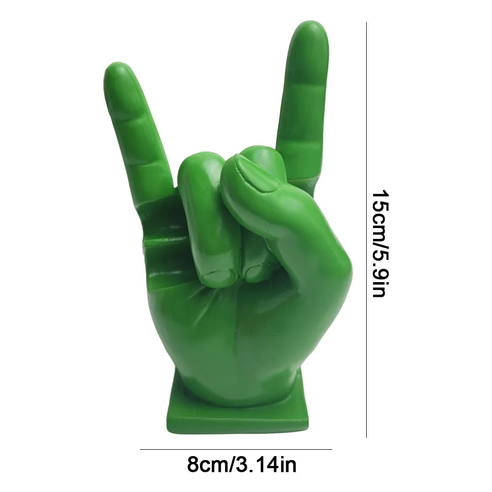 statue main rock on résine noir rouge blanc vert violet base carrée décoration intérieure
