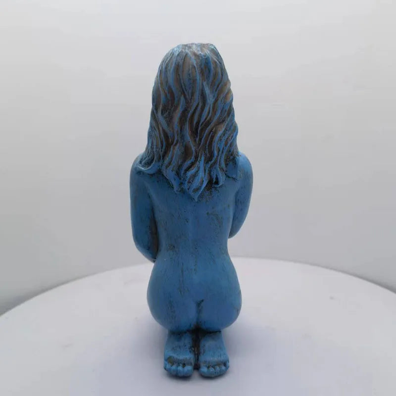 statue sculpturale résine bleue dorée cœur bois décor artistique méditation espace zen chambre