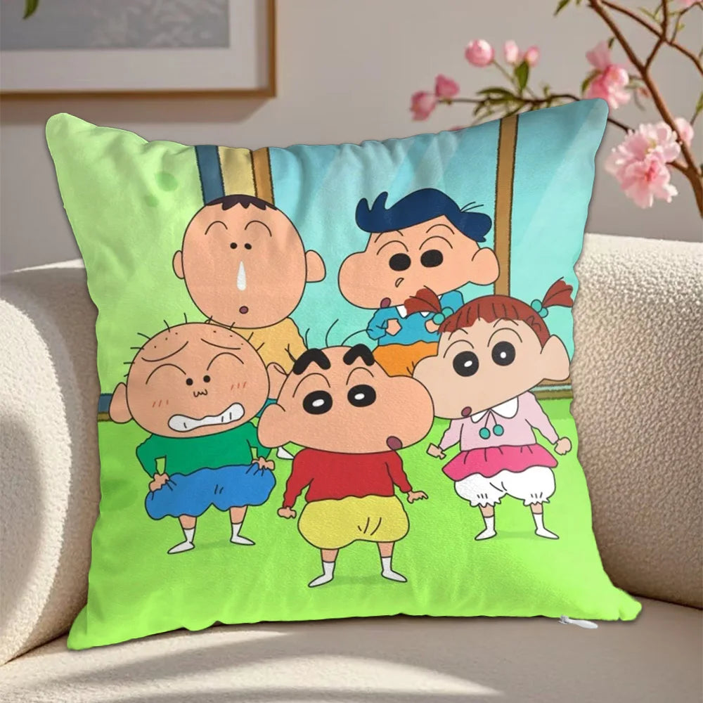 housse coussin carrée décorative dessin animé shin chan blanc lit salon maison