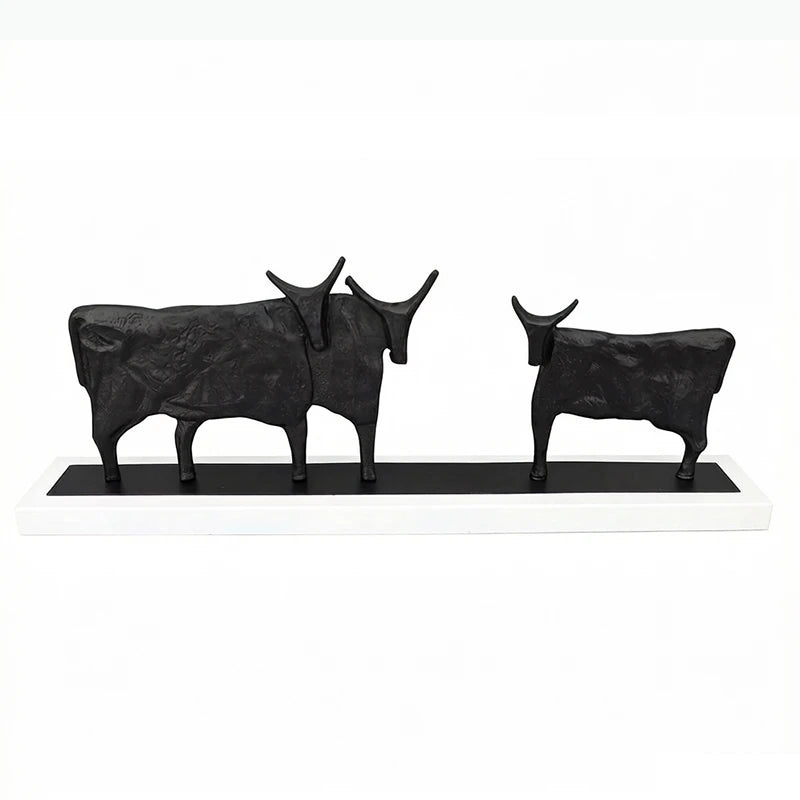 décoration moderne sculpture animaux abstrait brut texturé noir base blanche