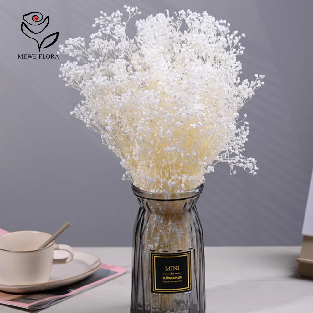 bouquet fleurs séchées blanches décoration intérieure moderne vase transparent anniversaire mariage