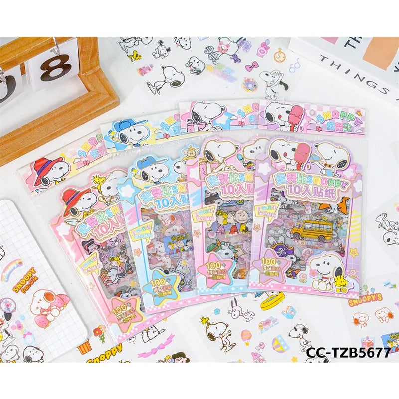 sticker snoopy coloré mignon personnages dessins animés blanc bleu rose jaune vert orange rouge
