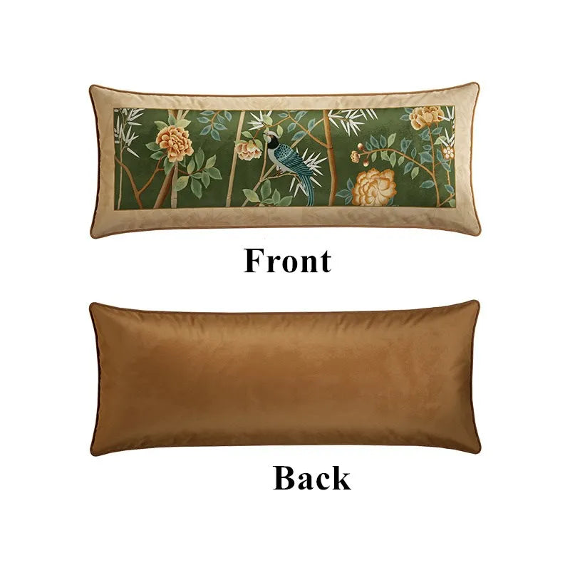 coussin carré velours floral oiseau vert beige traditionnel décor maison lit sofa nouvelle collection